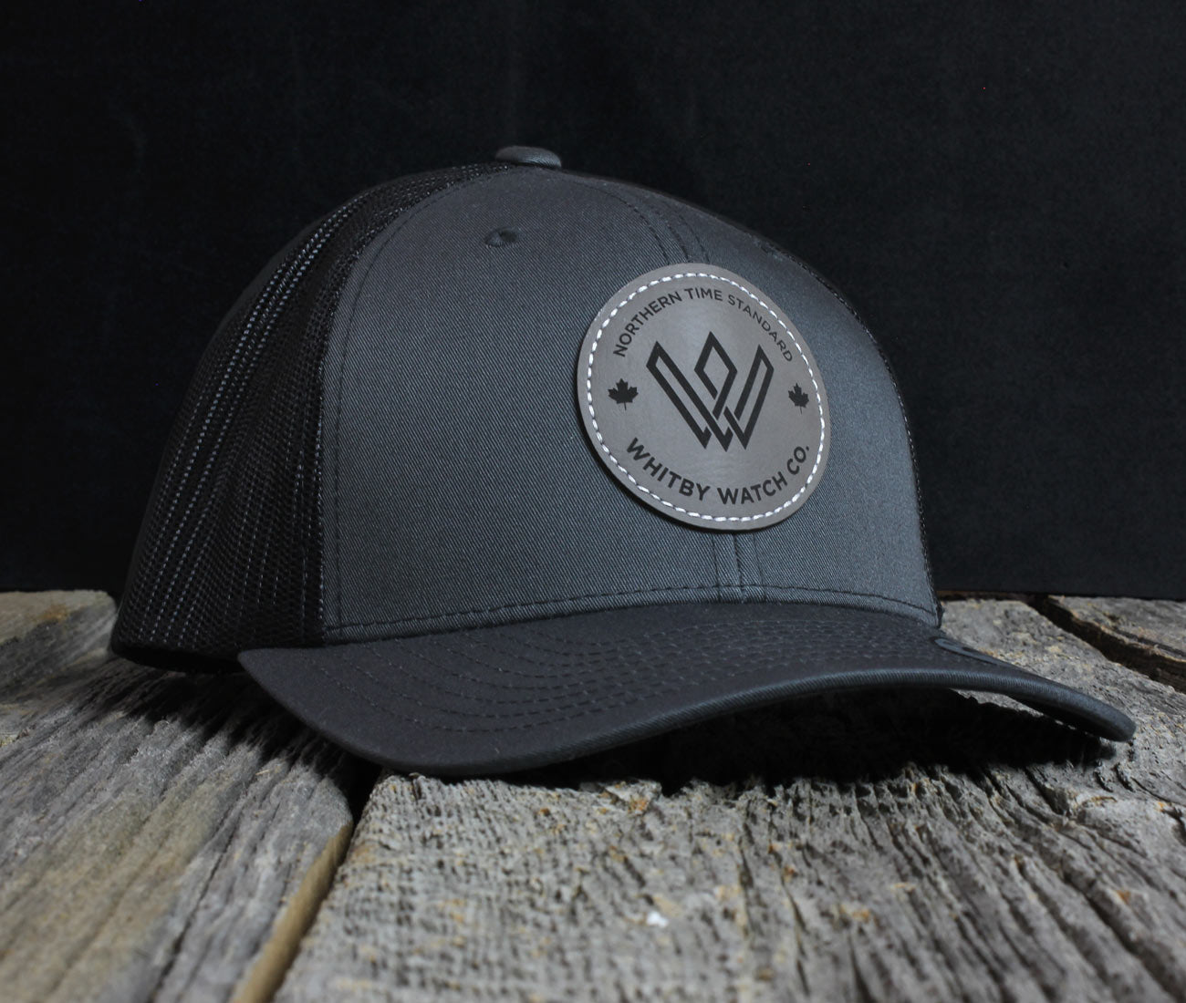 Logo Leather Patch Cap Charcoal Whitby Watch Co